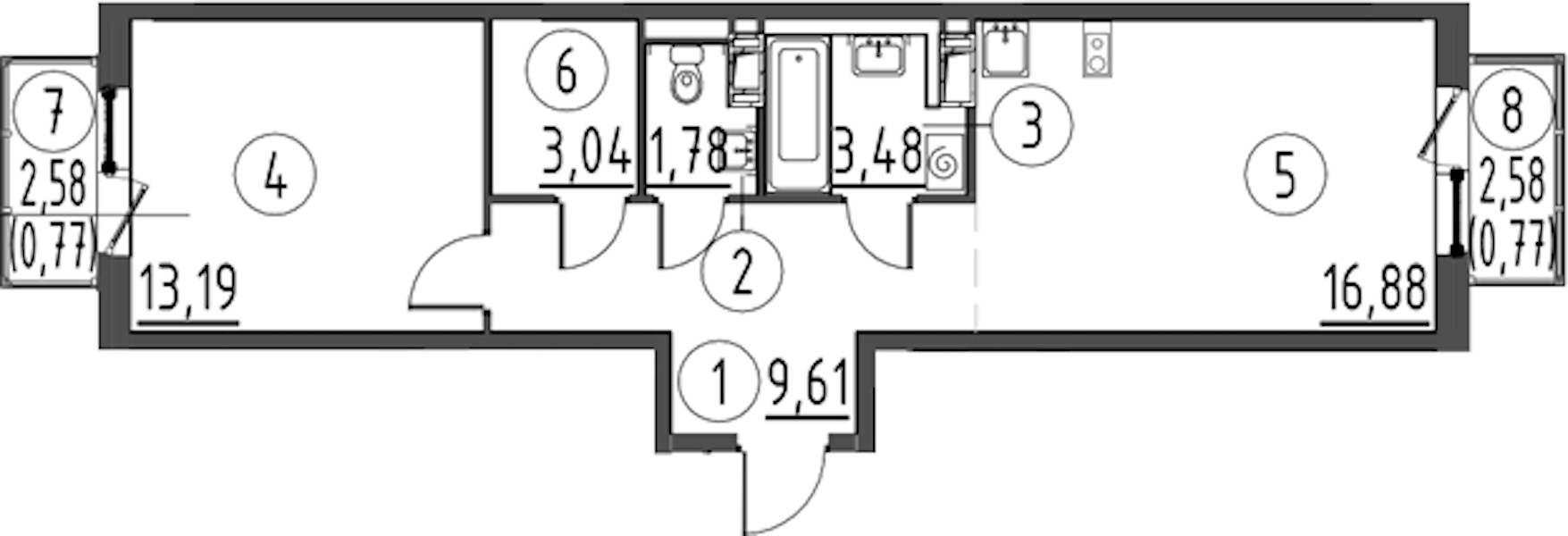 1-комнатная квартира 49.52 м², 4/13 эт., ЖК «Квартал Торики»